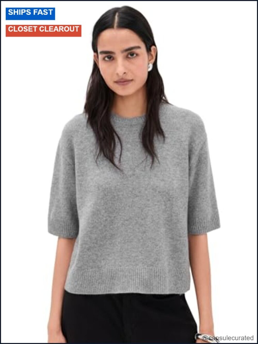 Crop Cashmere Tee - Lightweight Soft Knit Stretch Ribbed